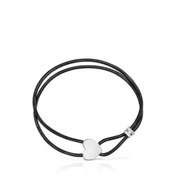 Pulsera elástica negra con corazón de plata Sweet Dolls