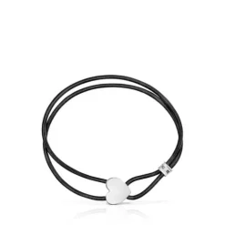 Pulsera elástica negra con corazón de plata Sweet Dolls
