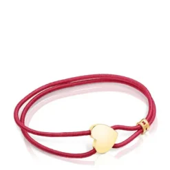 Pulsera elástica roja con corazón con baño de oro 18 kt sobre plata Sweet Dolls