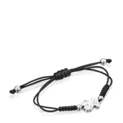 Pulsera oso de plata y cordón negro Sweet Dolls