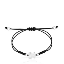 Pulsera oso de plata y cordón negro Sweet Dolls