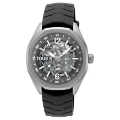 Reloj analógico automático con caja de titanio y brazalete de caucho negro TOUS Now