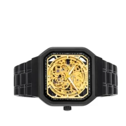 Reloj analógico automático con brazalete de acero IP negro D-Bear