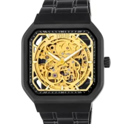 Reloj analógico automático con brazalete de acero IP negro D-Bear