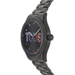 Reloj analógico con brazalete de acero IP negro y cristales T-Logo