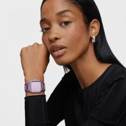 Reloj analógico con brazalete de aluminio rosa Karat Squared