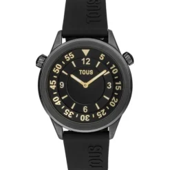 Reloj analógico con correa de silicona negra y caja de acero IP gris TOUS Now