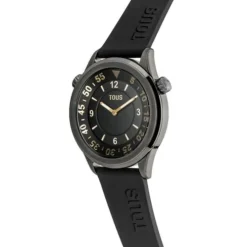 Reloj analógico con correa de silicona negra y caja de acero IP gris TOUS Now