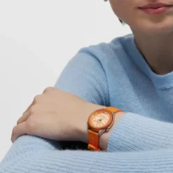 Reloj analógico naranja de acero Mini Self Time
