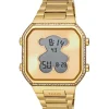 Reloj digital con brazalete de acero IPG dorado y zirconitas D-BEAR