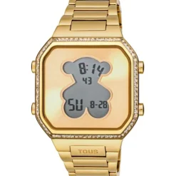 Reloj digital con brazalete de acero IPG dorado y zirconitas D-BEAR