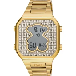 Reloj digital con brazalete de acero IPG dorado y zirconitas D-BEAR
