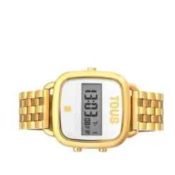 Reloj digital con brazalete de acero IP dorado D-Logo