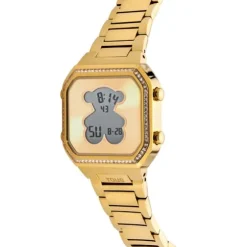 Reloj digital con brazalete de acero IPG dorado y zirconitas D-BEAR