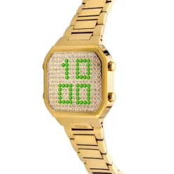 Reloj digital con brazalete de acero IPG dorado y caja con leds D-BEAR
