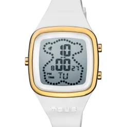 Reloj digital con correa de silicona en color blanco y caja de acero IPG dorado TOUS B-Time