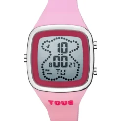 Reloj digital con correa de silicona en color rosa y caja de acero TOUS B-Time