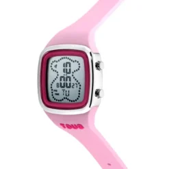Reloj digital con correa de silicona en color rosa y caja de acero TOUS B-Time