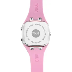 Reloj digital con correa de silicona en color rosa y caja de acero TOUS B-Time