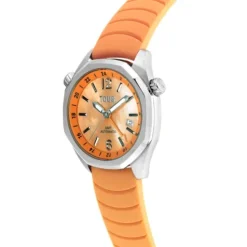 Reloj gmt automático con correa de silicona color salmón, caja de acero y esfera de nácar TOUS Now