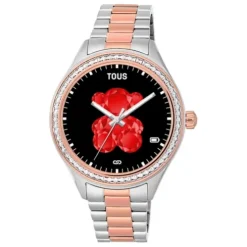 Reloj smartwatch con brazalete de acero, acero IP rosado y zirconias blancas T-Shine Connect