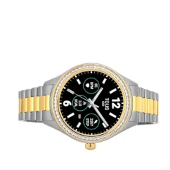 Reloj smartwatch con brazalete de acero, acero IP dorado y zirconias blancas T-Shine Connect