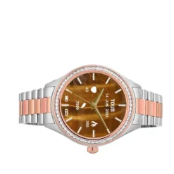 Reloj smartwatch con brazalete de acero, acero IP rosado y zirconias blancas T-Shine Connect