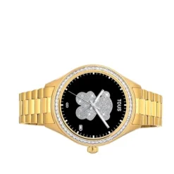 Reloj smartwatch con brazalete de acero IP dorado y zirconias blancas T-Shine Connect