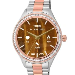 Reloj smartwatch con brazalete de acero, acero IP rosado y zirconias blancas T-Shine Connect
