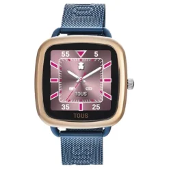 Reloj smartwatch de acero IPRG rosa y brazalete de acero IP azul D-Connect
