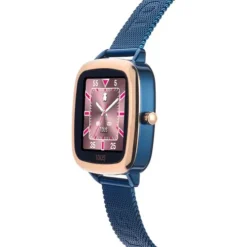 Reloj smartwatch de acero IPRG rosa y brazalete de acero IP azul D-Connect