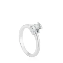 Solitario de oro blanco con diamante motivos oso Sweet Diamonds