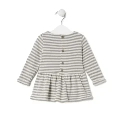 Vestido de niña a rayas con oso Grey crudo
