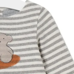 Vestido de niña a rayas con oso Grey crudo